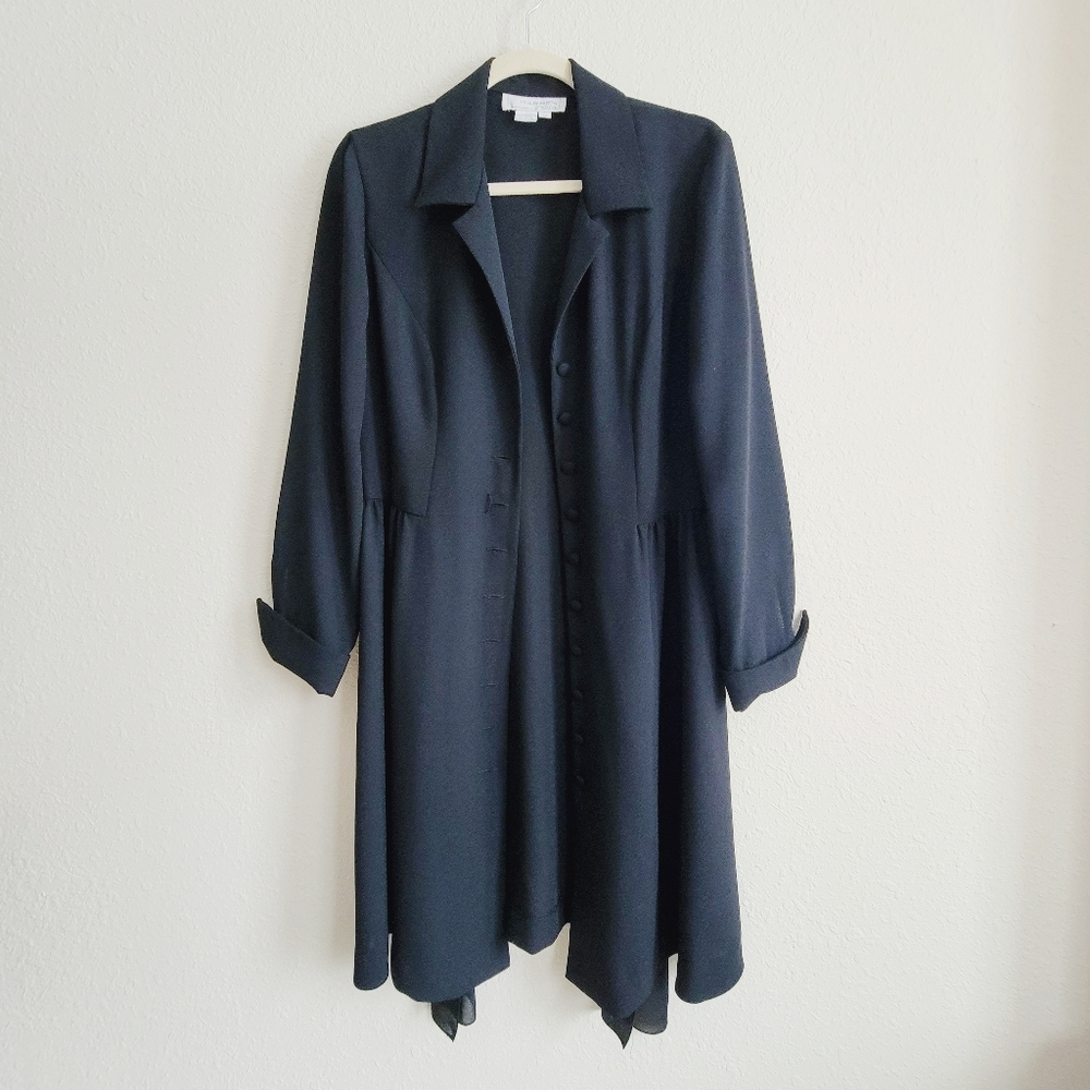 Vintage Warren Petites Black Button Front Long Sleeve Dress
